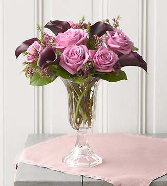 Purple roses valentine flowers with glass vase elegant.PNG