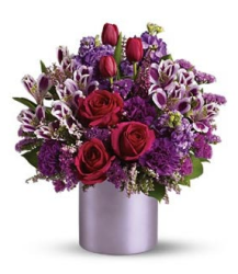 Stylish valentines day bouquet with full of purple flowers.PNG