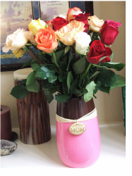 Roses mother's day flowers in elegant vase in pink and brown with mom word.PNG
