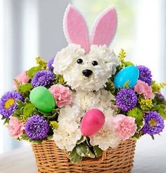Easter flowers basket with flowers shaped like a bunny.JPG