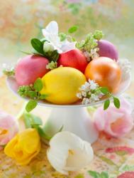 Easter flowers with colorful Easter eggs as center piece.JPG