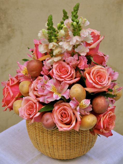 Unique Easter flowers arrange with beautiful flowers and potatoes.JPG