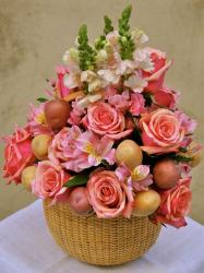 Unique Easter flowers arrange with beautiful flowers and potatoes.JPG