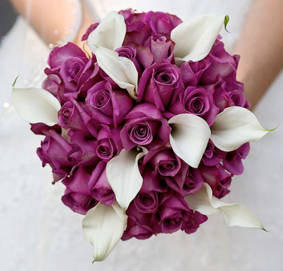Purple roses and white lilies bridal bouquet pictures.JPG