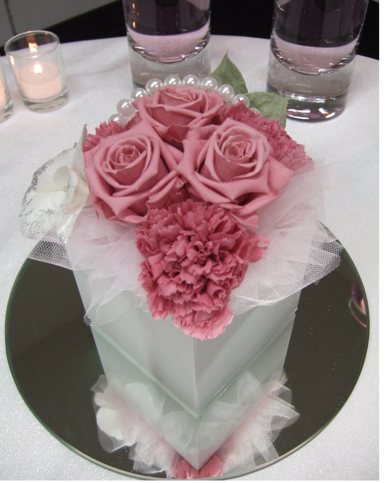 Silk flower wedding arrangement with mirror.PNG