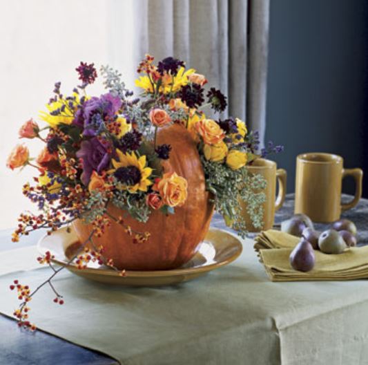 Pumpkin vase filled with fresh flowers.JPG