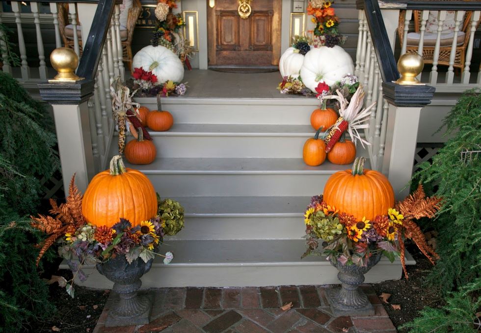 2015 front porch pumpkin flowers arrangements.JPG
