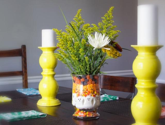2015 stylish halloween flower arrangement with candies and fresh flowers.JPG