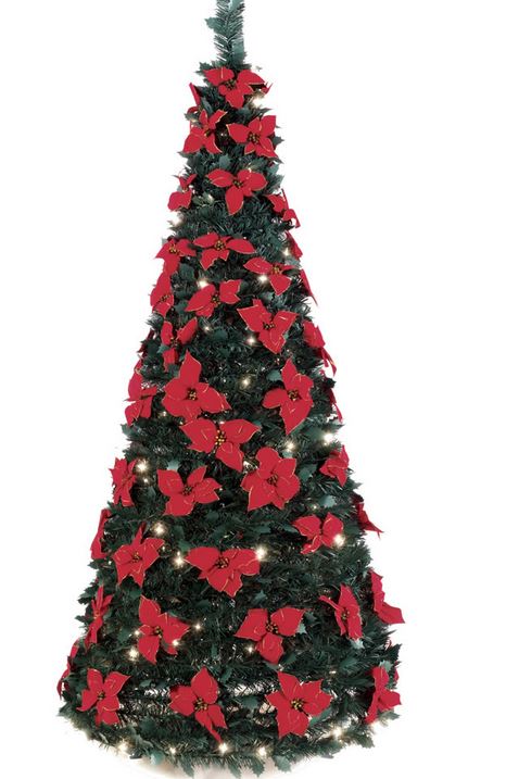 Christmas tree with silk poinsettias flowers  in red.JPG