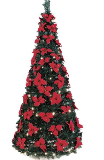 Christmas tree with silk poinsettias flowers  in red.JPG