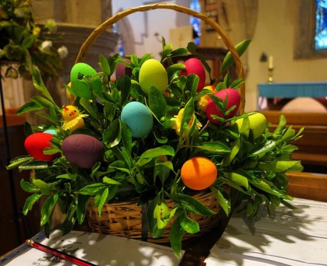 Colorful easter eggs gift basket picture