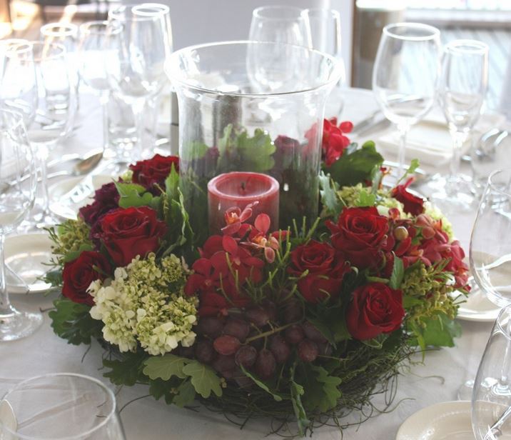 red candles and red roses