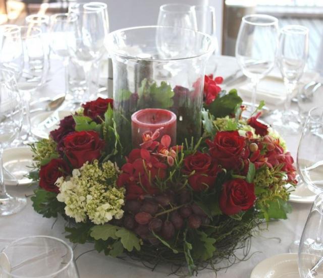 red candles and red roses