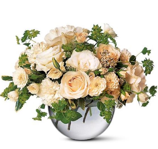 Modern wedding centerpiece with peach flowers