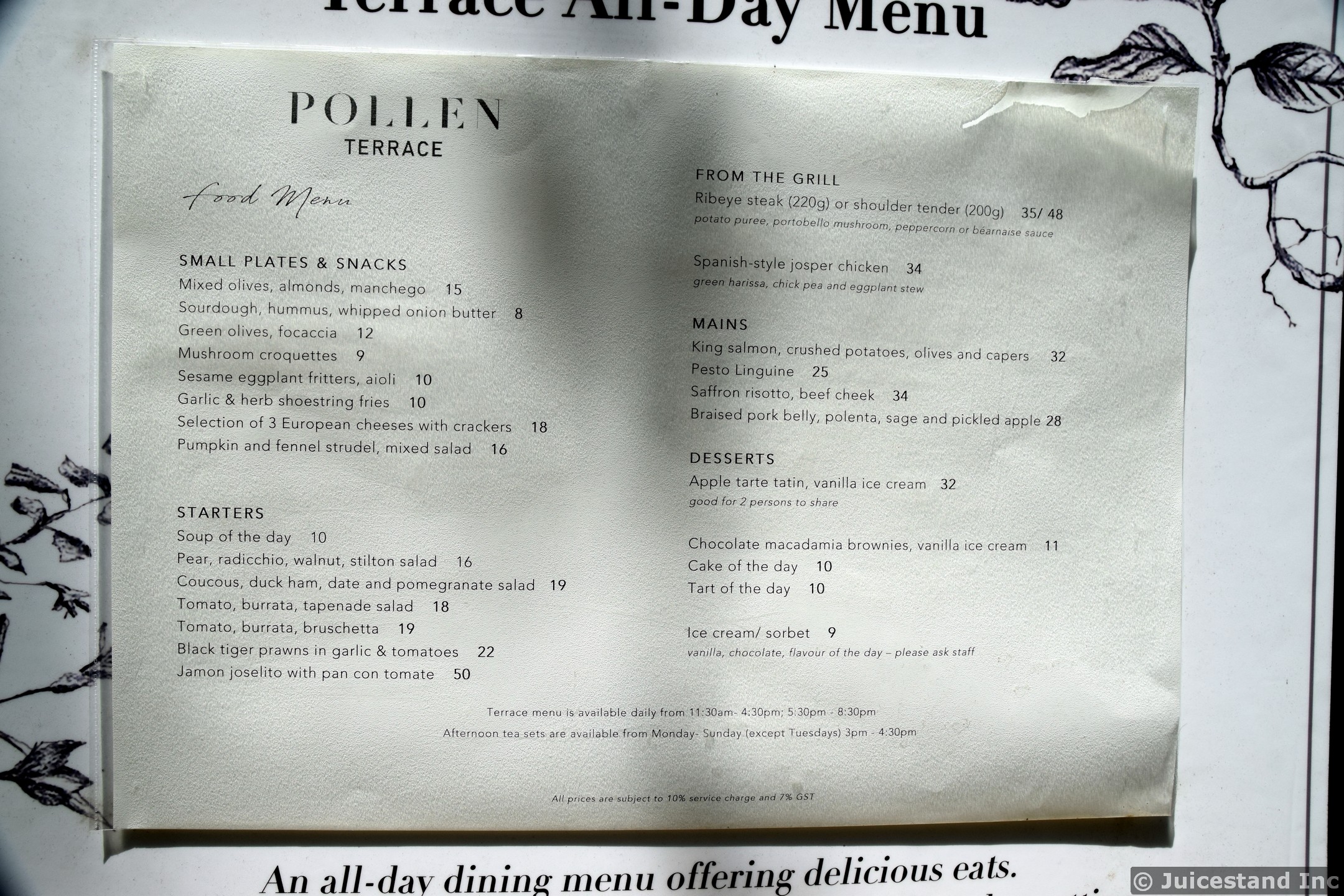 Pollen Terrace Menu Close Up