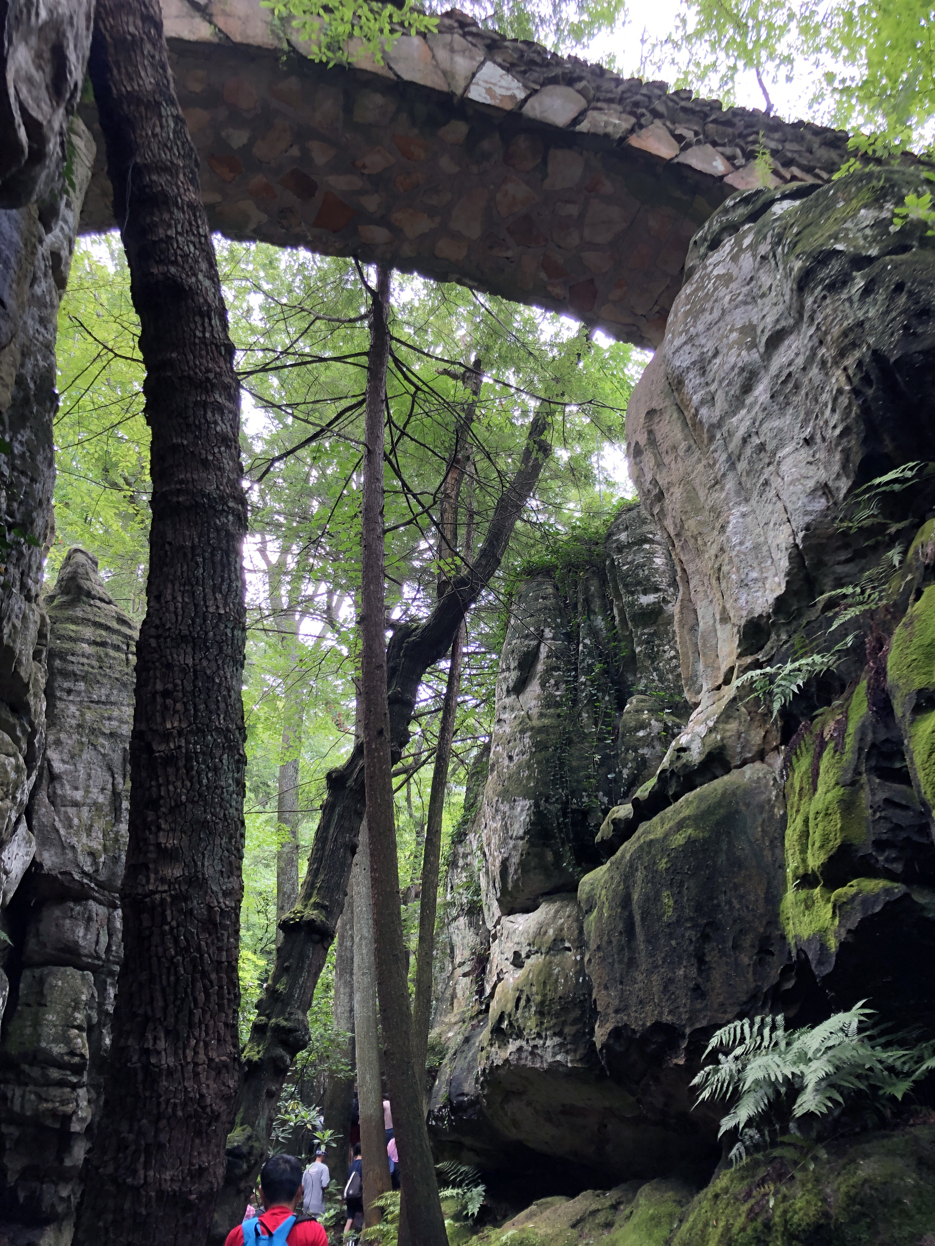 Walking Under Bridge at Rock City Gardens trail