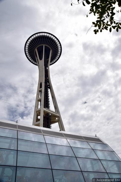 Seattle Space Needle Towering Over Chihuly Glass House