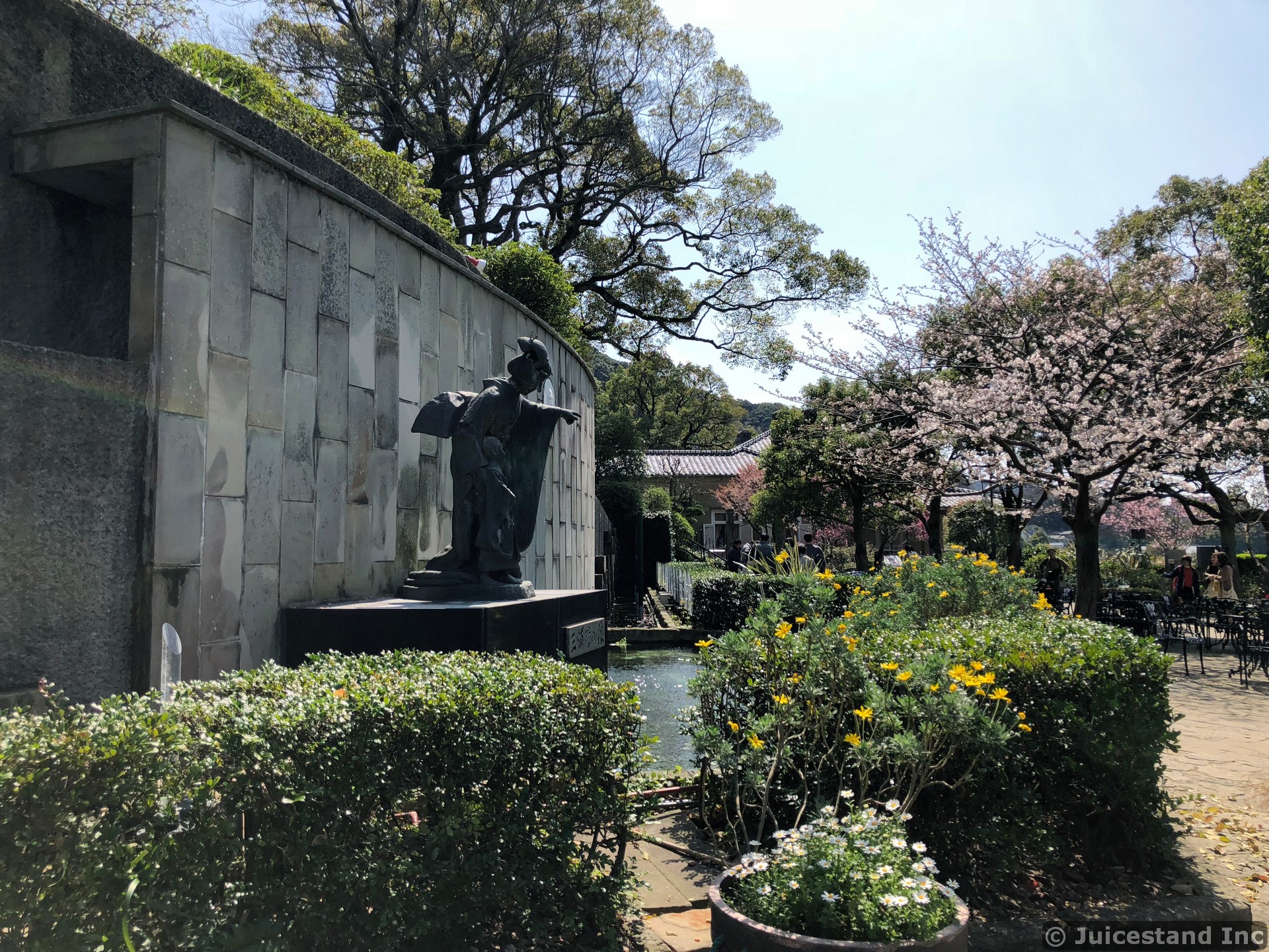 Statue, Wall Fountain and Magnolias