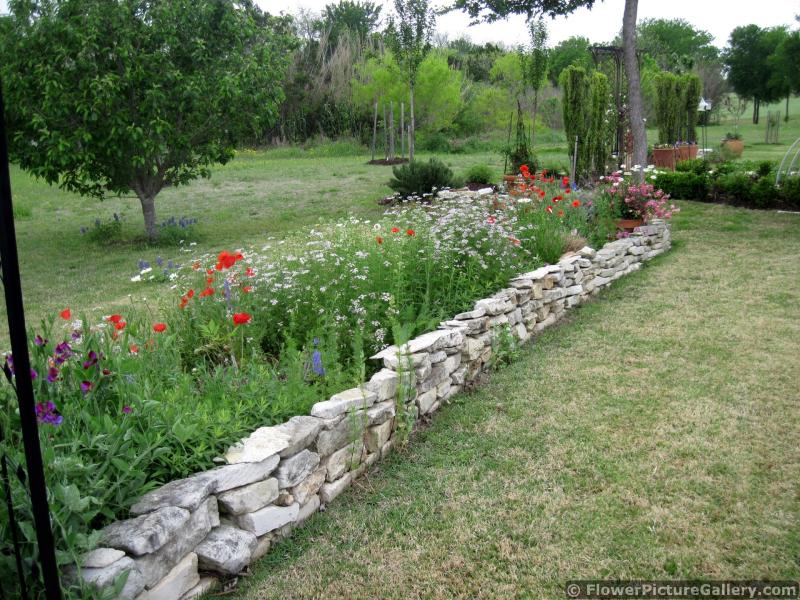 Long Rectangular Stone Lined Raised Flower Garden