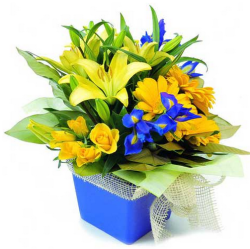 Yellow and purple flowers birthday arrangement pictures.PNG