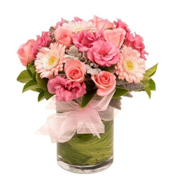 2013 birthday flowers gift with a chic look in pink color and red leaves.PNG