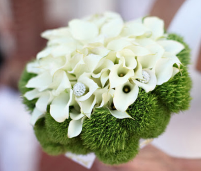 Wedding bouquet with white lilies and green trick dianthus flowers.PNG