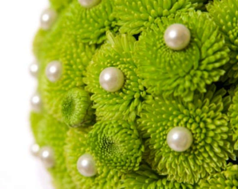 green chrysanthemum wedding bouquet with white pearls.PNG