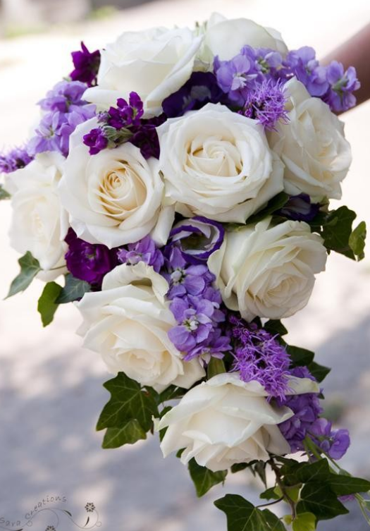 Purple Bridal Bouquets with white roses and purple flowers.PNG