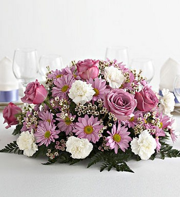 Classic Wedding Centerpiece with light purple rose and pink and white flowers.jpg