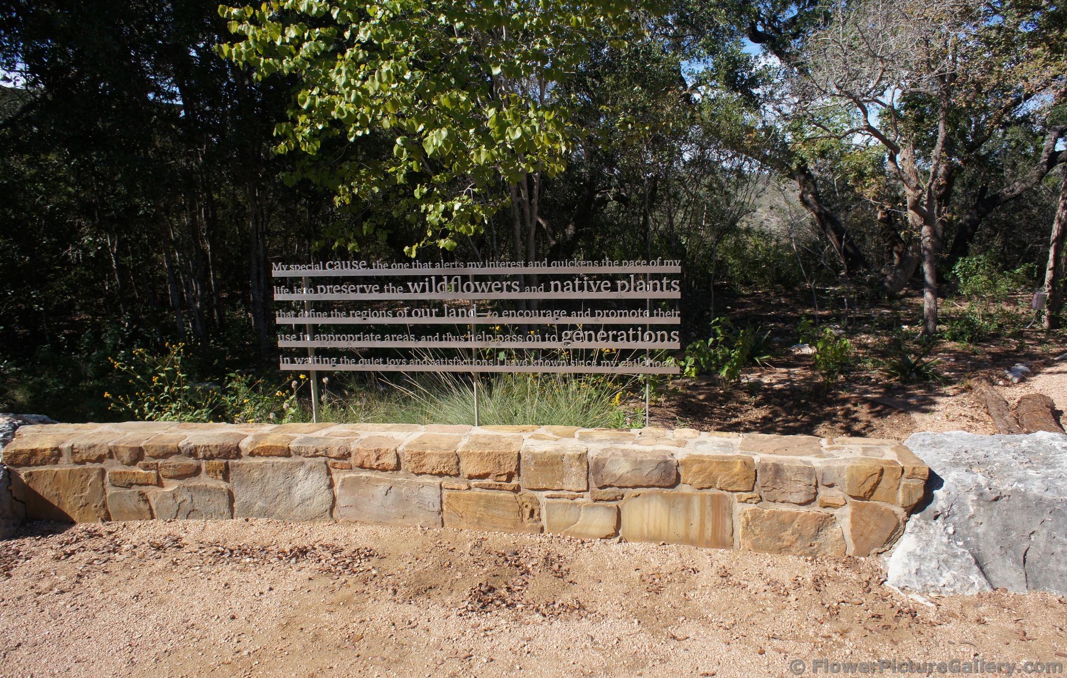 Mission statement sculpture at Lady Bird Johnson Wildflower Center.jpg