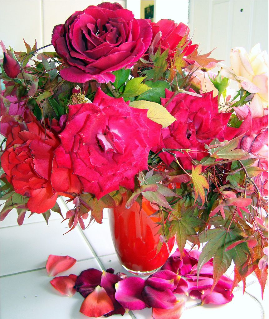 Bright red and pink flowers arrangement photo.JPG